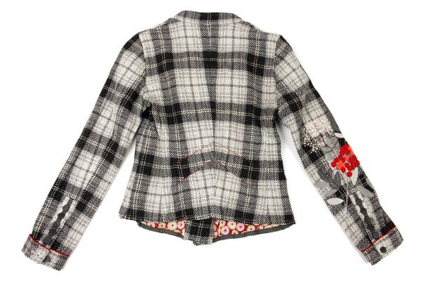 MARITHE Floral Embroidered Check Jacket Gray Size M