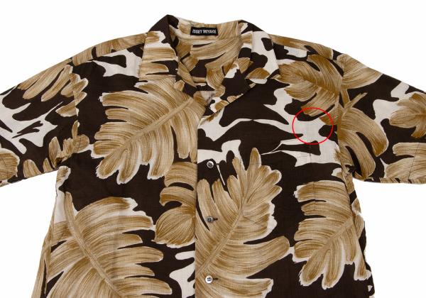 ISSEY MIYAKE Cotton Linen Leaf Print S/S Shirt Beige Size M