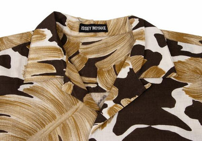 ISSEY MIYAKE Cotton Linen Leaf Print S/S Shirt Beige Size M