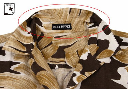 ISSEY MIYAKE Cotton Linen Leaf Print S/S Shirt Beige Size M