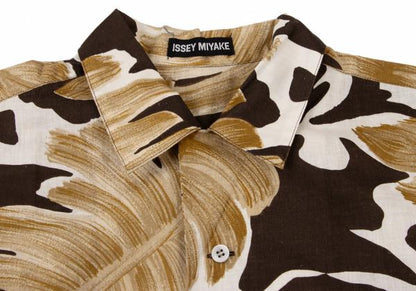 ISSEY MIYAKE Cotton Linen Leaf Print S/S Shirt Beige Size M