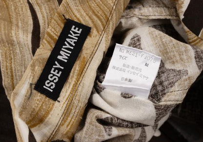 ISSEY MIYAKE Cotton Linen Leaf Print S/S Shirt Beige Size M