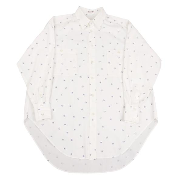 ISSEY MIYAKE I.S. White Navy Cotton Print Shirt Size 9