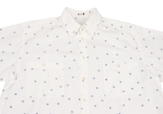 ISSEY MIYAKE I.S. White Navy Cotton Print Shirt Size 9