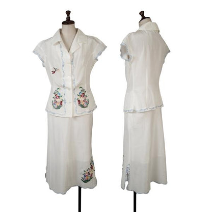 KEITA MARUYAMA Silk Cotton Flower Embroidered Skirt Size 1
