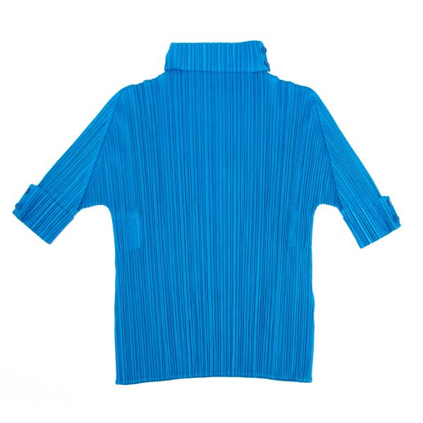 PLEATS PLEASE Fold-Over Pleated Short Sleeve Top Blue Size 3