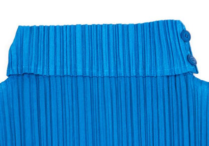 PLEATS PLEASE Fold-Over Pleated Short Sleeve Top Blue Size 3