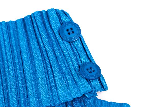 PLEATS PLEASE Fold-Over Pleated Short Sleeve Top Blue Size 3