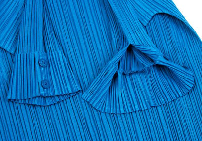 PLEATS PLEASE Fold-Over Pleated Short Sleeve Top Blue Size 3