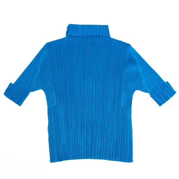 PLEATS PLEASE Fold-Over Pleated Short Sleeve Top Blue Size 3