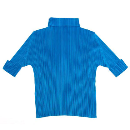 PLEATS PLEASE Fold-Over Pleated Short Sleeve Top Blue Size 3