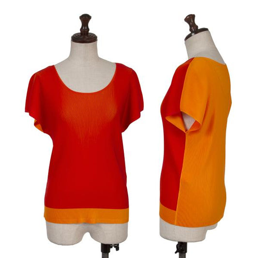PLEATS PLEASE Bi-Color Mist Pleats Tank Top Orange Size 3