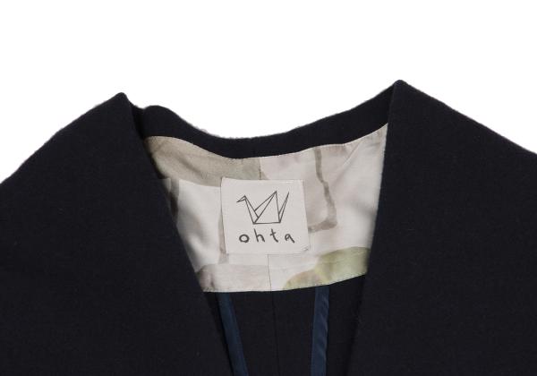 ohta Wool Back Slit Sleeveless Coat Blue Size F