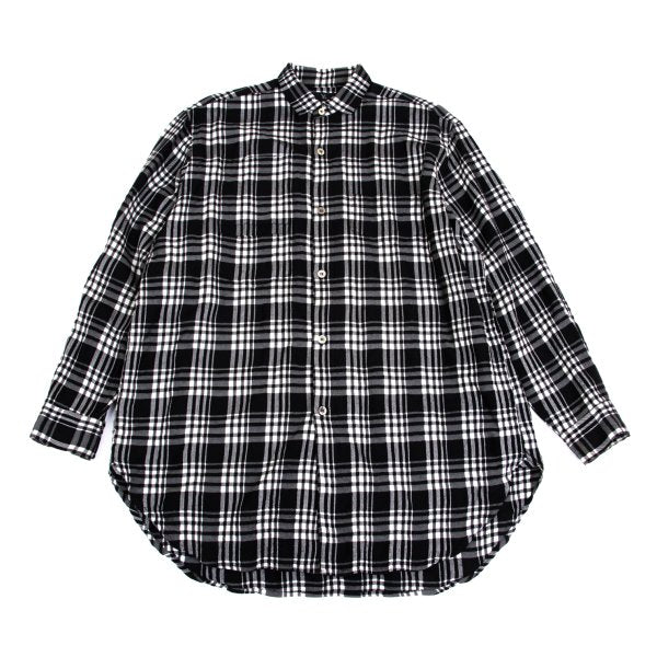 Y's Wool Rayon Check Long Sleeve Shirt Off-Black Size L