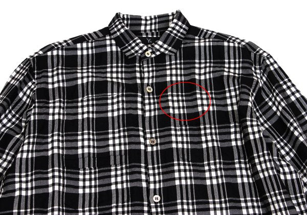 Y's Wool Rayon Check Long Sleeve Shirt Off-Black Size L