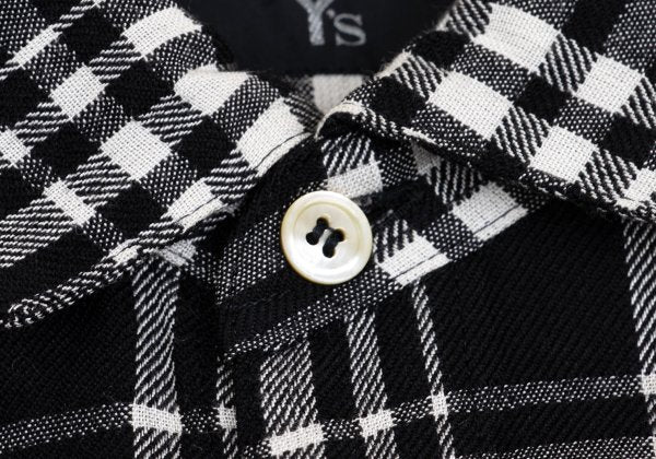 Y's Wool Rayon Check Long Sleeve Shirt Off-Black Size L