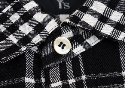 Y's Wool Rayon Check Long Sleeve Shirt Off-Black Size L