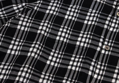 Y's Wool Rayon Check Long Sleeve Shirt Off-Black Size L