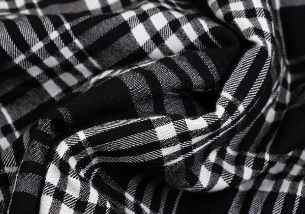 Y's Wool Rayon Check Long Sleeve Shirt Off-Black Size L