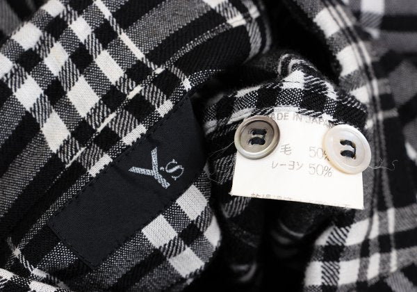 Y's Wool Rayon Check Long Sleeve Shirt Off-Black Size L