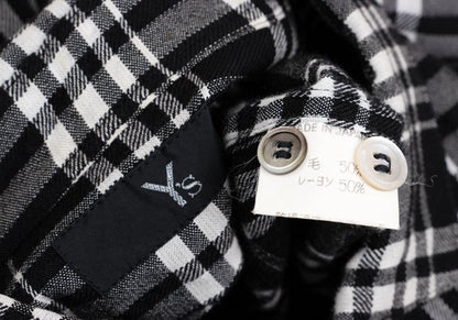 Y's Wool Rayon Check Long Sleeve Shirt Off-Black Size L