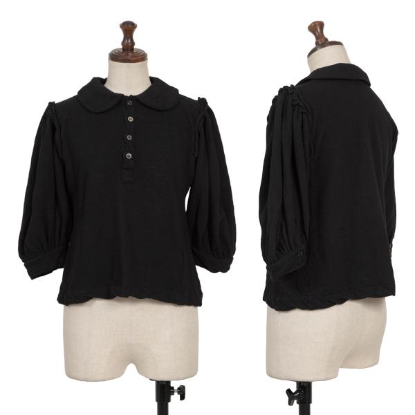COMME des GARCONS Dyed Wool Knit Round Collar Black Polo Size M