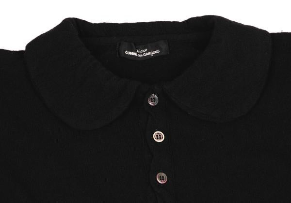 COMME des GARCONS Dyed Wool Knit Round Collar Black Polo Size M
