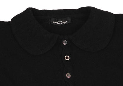 COMME des GARCONS Dyed Wool Knit Round Collar Black Polo Size M