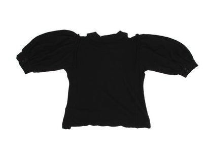 COMME des GARCONS Dyed Wool Knit Round Collar Black Polo Size M