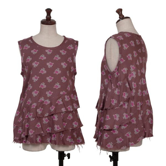tricot COMME des GARCONS Rose Print Raw Edge Tank Top Size S