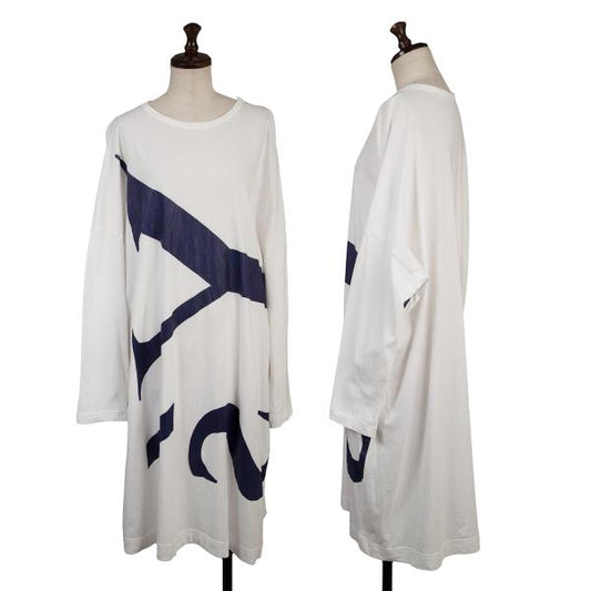 Y's Cotton Logo Print Tunic White Blouse Size 2