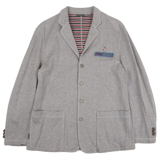 Papas Gray Stretch Cotton Denim Patch Jacket Size 46S