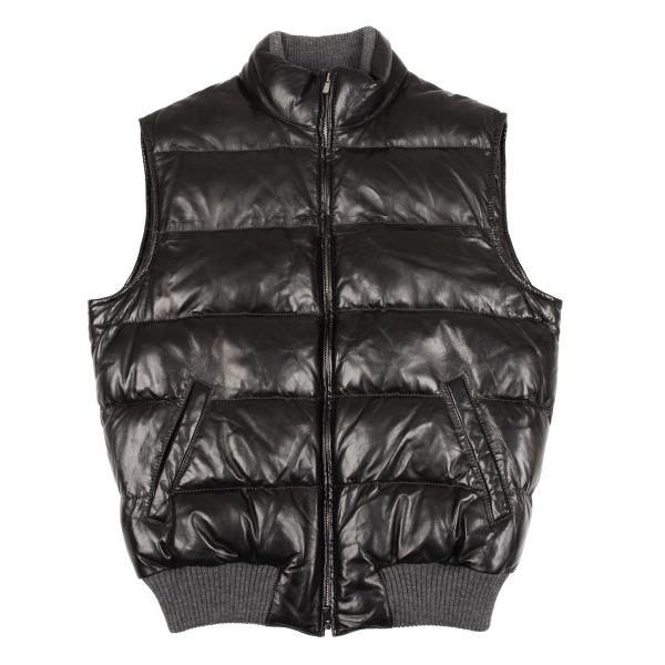 Papas Black Lamb Leather Padded Vest Size 52