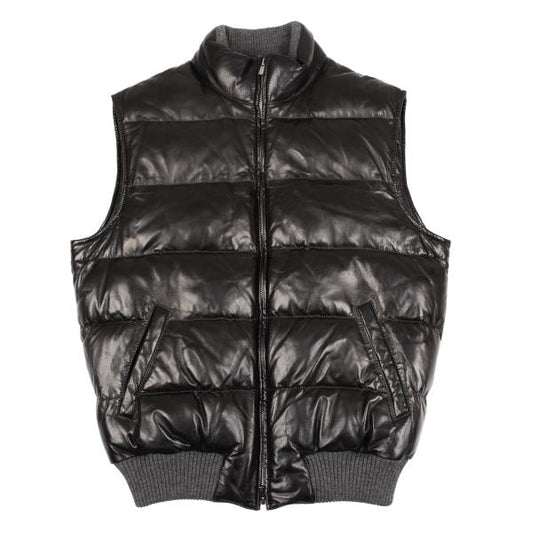 Papas Black Lamb Leather Padded Vest Size 52