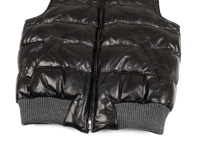 Papas Black Lamb Leather Padded Vest Size 52