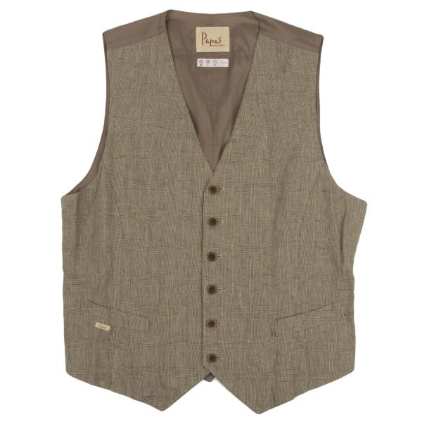 Papas Linen Cotton Glen Plaid Panel Vest Mocha Size 50L