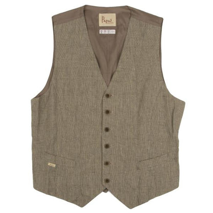 Papas Linen Cotton Glen Plaid Panel Vest Mocha Size 50L