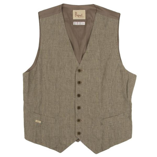 Papas Linen Cotton Glen Plaid Panel Vest Mocha Size 50L