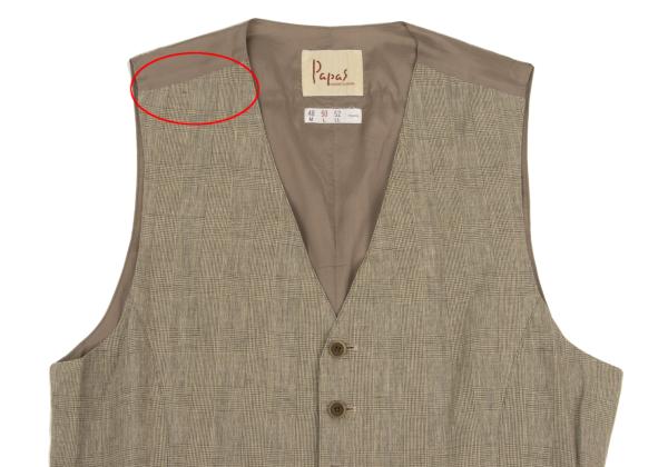Papas Linen Cotton Glen Plaid Panel Vest Mocha Size 50L