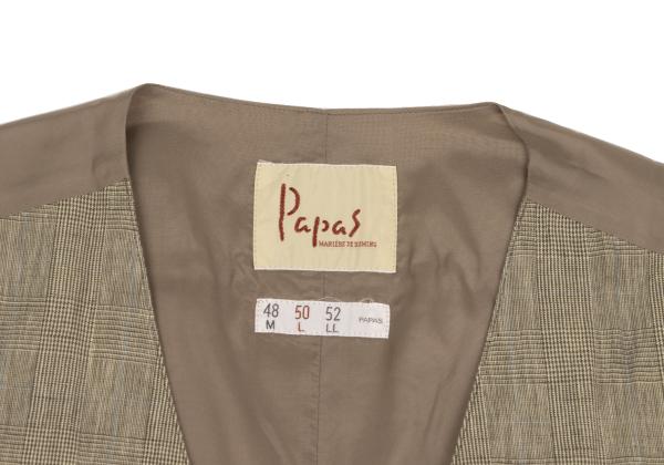 Papas Linen Cotton Glen Plaid Panel Vest Mocha Size 50L