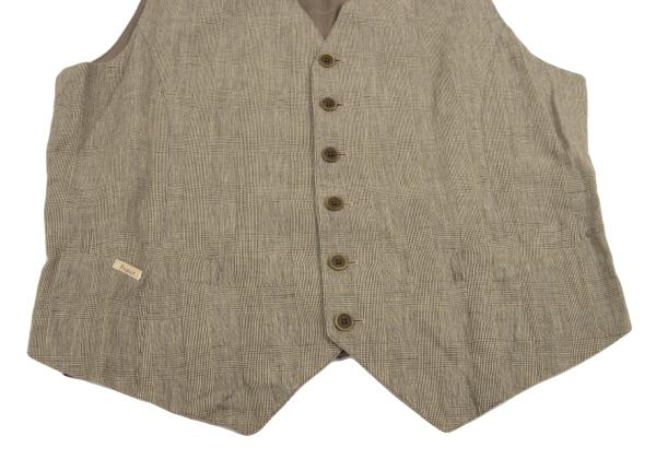 Papas Linen Cotton Glen Plaid Panel Vest Mocha Size 50L