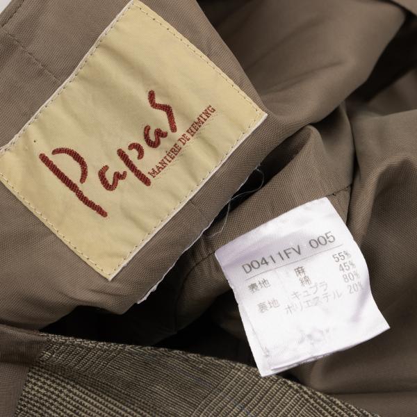 Papas Linen Cotton Glen Plaid Panel Vest Mocha Size 50L