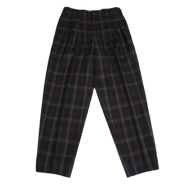 COMME des GARCONS HOMME Wool 2-Tuck Check Navy Multi Pants Size M