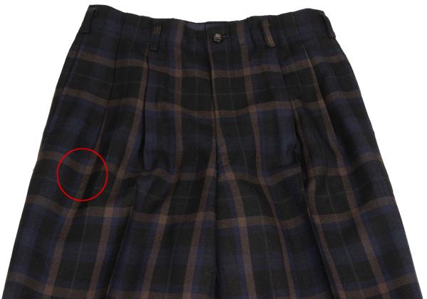 COMME des GARCONS HOMME Wool 2-Tuck Check Navy Multi Pants Size M