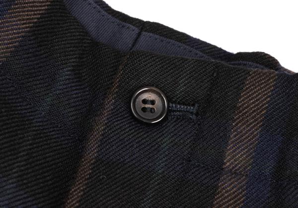 COMME des GARCONS HOMME Wool 2-Tuck Check Navy Multi Pants Size M