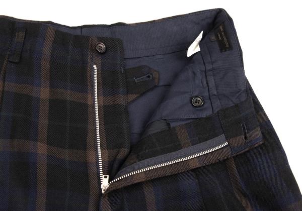 COMME des GARCONS HOMME Wool 2-Tuck Check Navy Multi Pants Size M