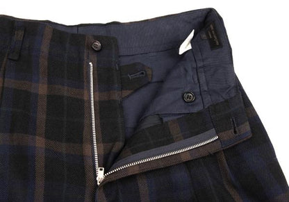 COMME des GARCONS HOMME Wool 2-Tuck Check Navy Multi Pants Size M