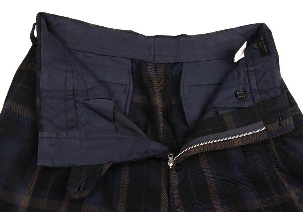 COMME des GARCONS HOMME Wool 2-Tuck Check Navy Multi Pants Size M