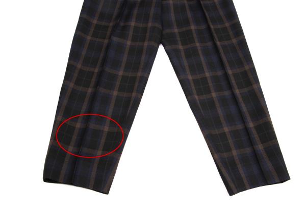 COMME des GARCONS HOMME Wool 2-Tuck Check Navy Multi Pants Size M
