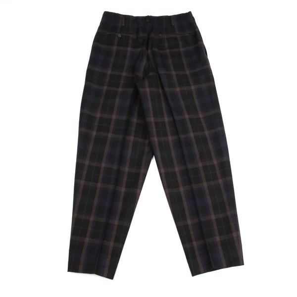 COMME des GARCONS HOMME Wool 2-Tuck Check Navy Multi Pants Size M